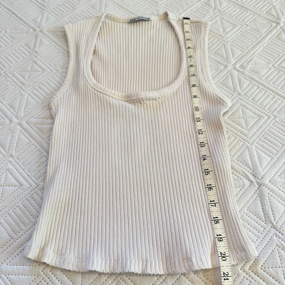Zara Ribbed White Cotton Blend Tank Top Size M - Picture 5 of 8